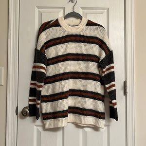 American Eagle Cream Brown Striped Crew Neck Oversized Sweater Acrylic-blend XS